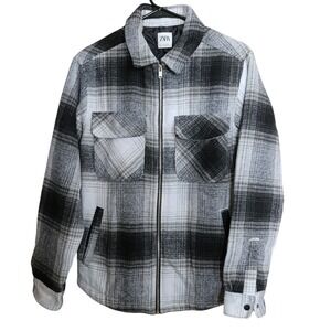 Zara Men's Plaid Padded Flannel Jacket S Unisex Oversized Boyfriend Shacket